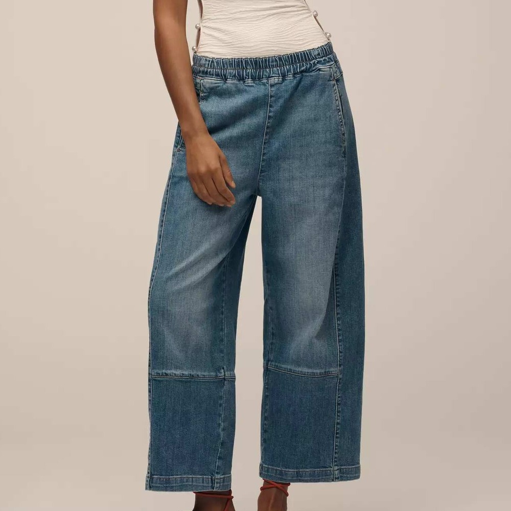 Anthropologie Izzy Pull On Barrel Denim Blue‎ Size 8 New With Tags